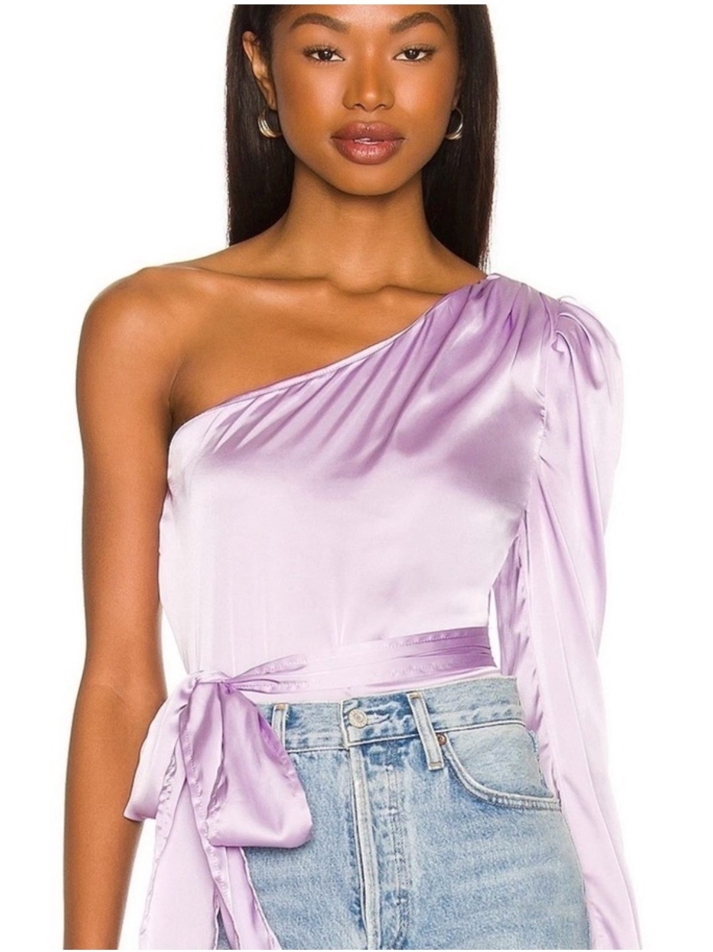 More To Come One-Shoulder Satin Top in Lavender